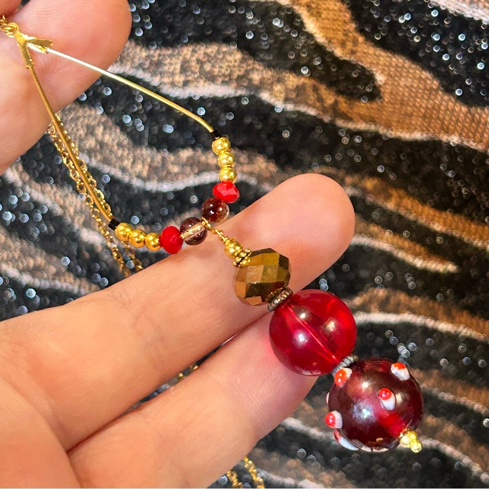 Handcrafted vintage bead changeable charm pendant on chain necklace